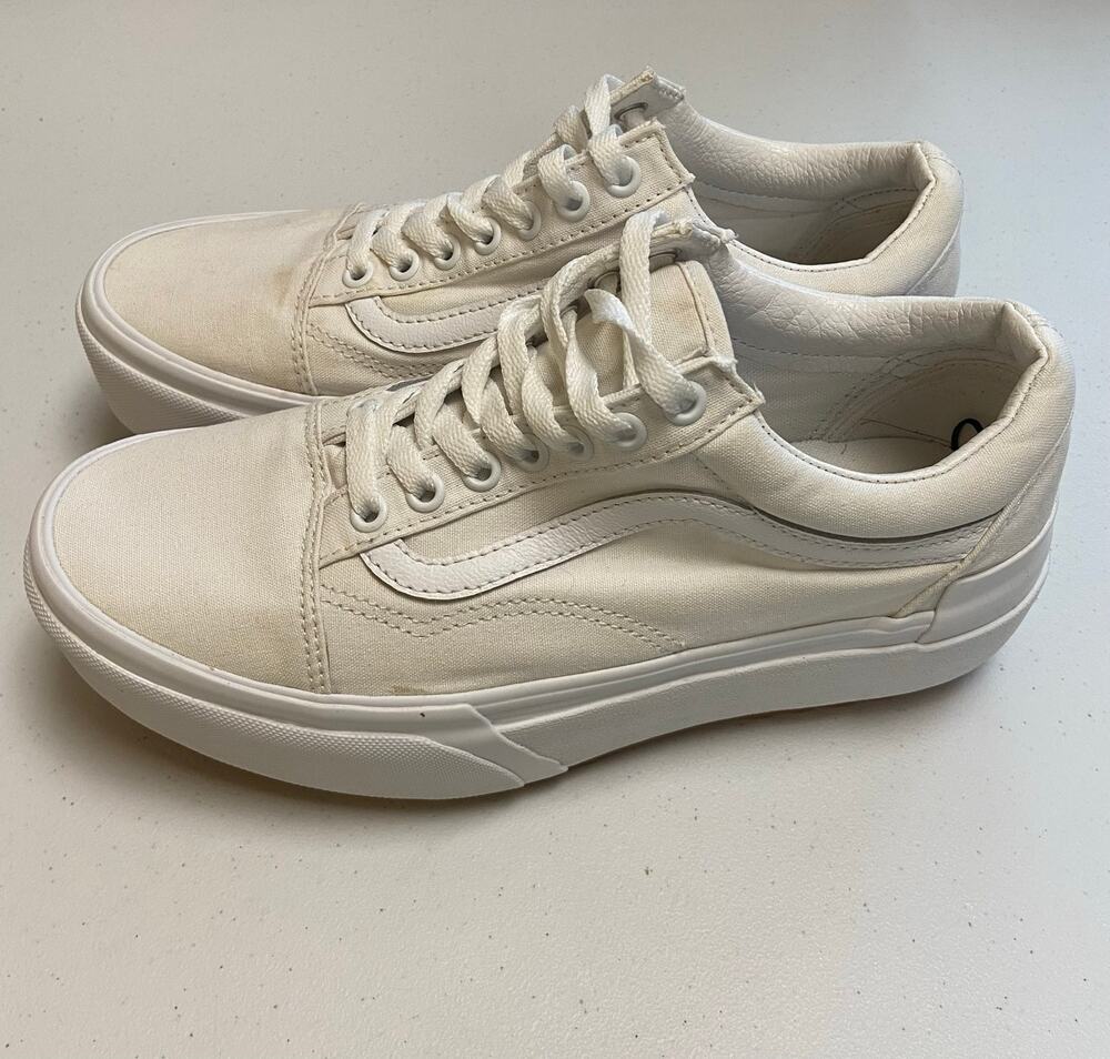 Vans Old Skool Platform Sneakers White Monochrome Gum Lug Sole Men 7.5 Women 9